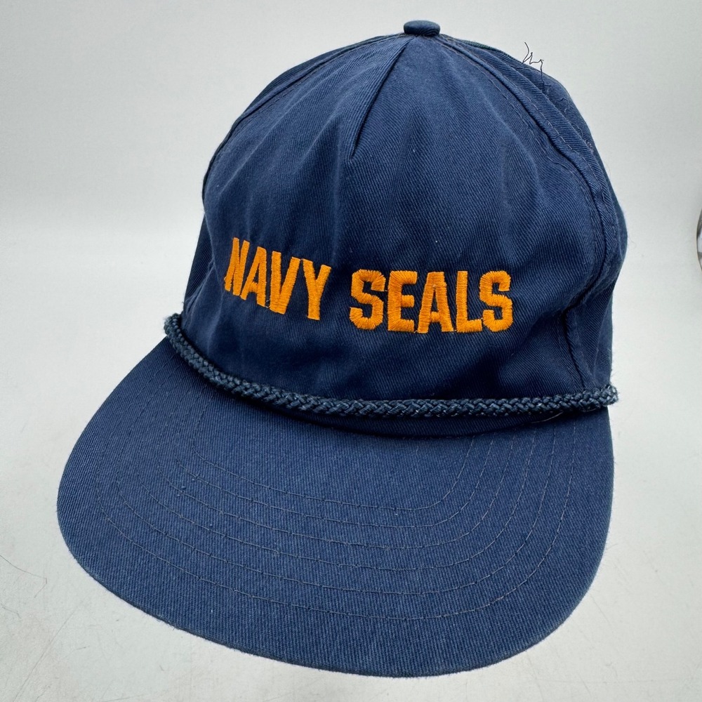Navy Seals Snapback Hat‎ Navy Blue Orange Embroidered Rope Detail Adjustable